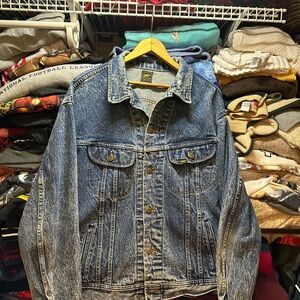 Vintage Lee Riders Stone Wash Denim Trucker Jean Jacket Mens XL USA Made